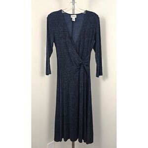 Chico's Travelers Wrap Front 3/4 Sleeve Blue Black Dress 0